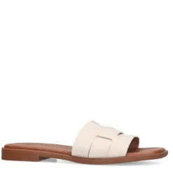 Manfield Witte gevlochten leren slippers^DAMES Slippers