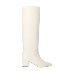 Manfield Witte hoge leren laarzen met hak^DAMES Laarzen