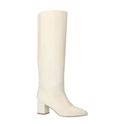 Manfield Witte hoge leren laarzen met hak^DAMES Laarzen