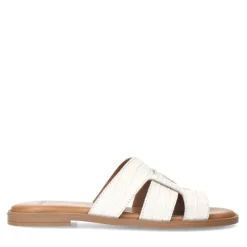 Manfield Witte leren croco slippers^DAMES Slippers