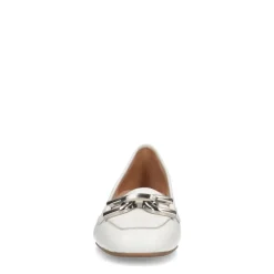 Manfield Witte leren loafers met zilverkleurige chain^DAMES Loafers