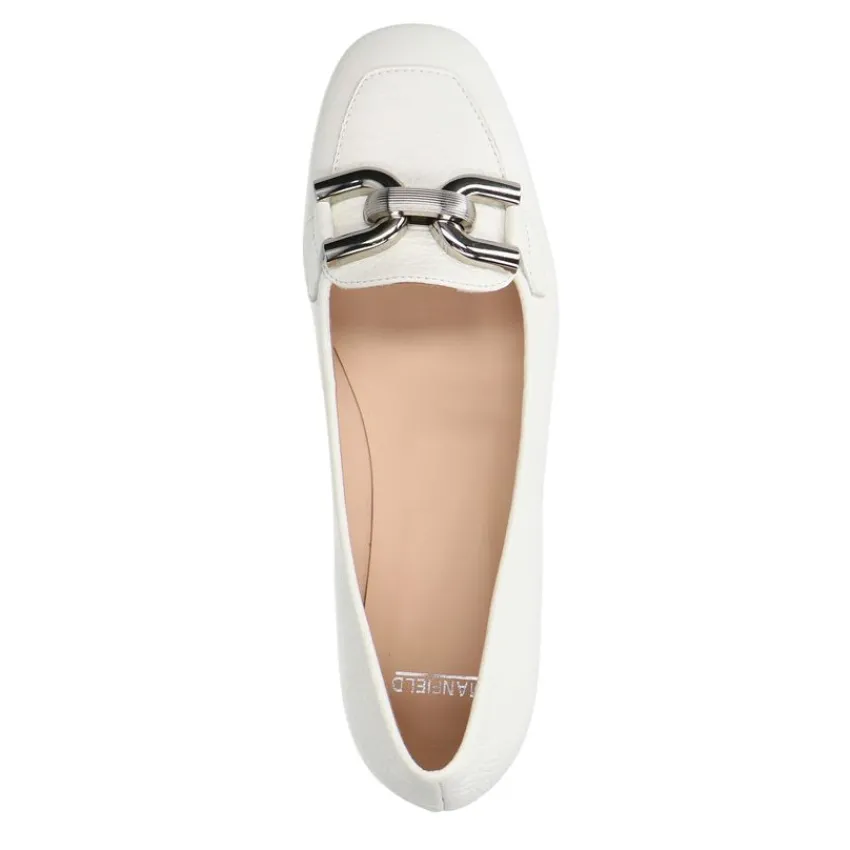 Manfield Witte leren loafers met zilverkleurige chain^DAMES Loafers