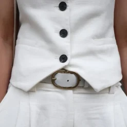 Manfield Witte leren riem^ Riemen