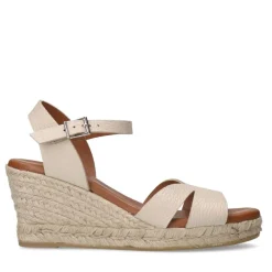 Manfield Witte leren sleehakken^DAMES Espadrilles|Sandalen