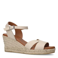Manfield Witte leren sleehakken^DAMES Espadrilles|Sandalen