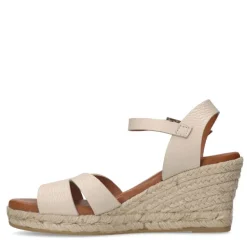 Manfield Witte leren sleehakken^DAMES Espadrilles|Sandalen