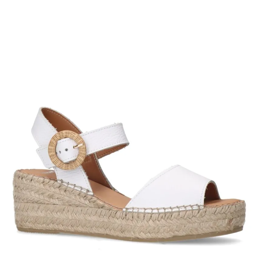 Manfield Witte leren sleehakken^DAMES Espadrilles|Sandalen
