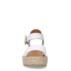 Manfield Witte leren sleehakken^DAMES Espadrilles|Sandalen