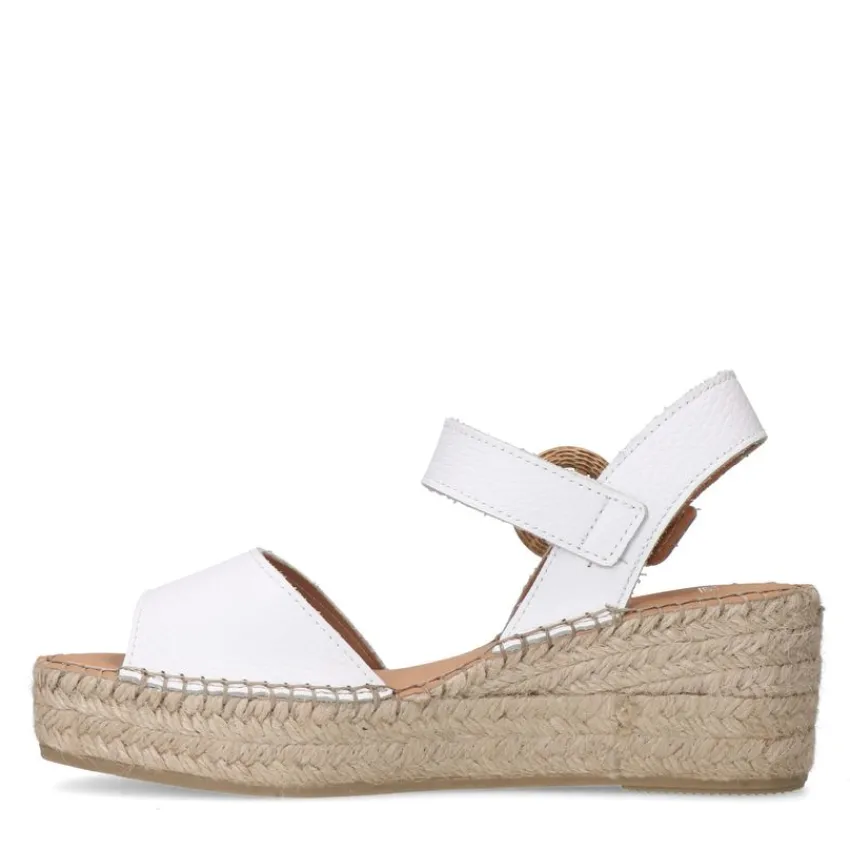Manfield Witte leren sleehakken^DAMES Espadrilles|Sandalen