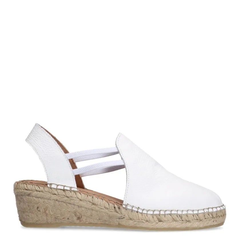 Manfield Witte leren sleehakken^DAMES Espadrilles|Sandalen
