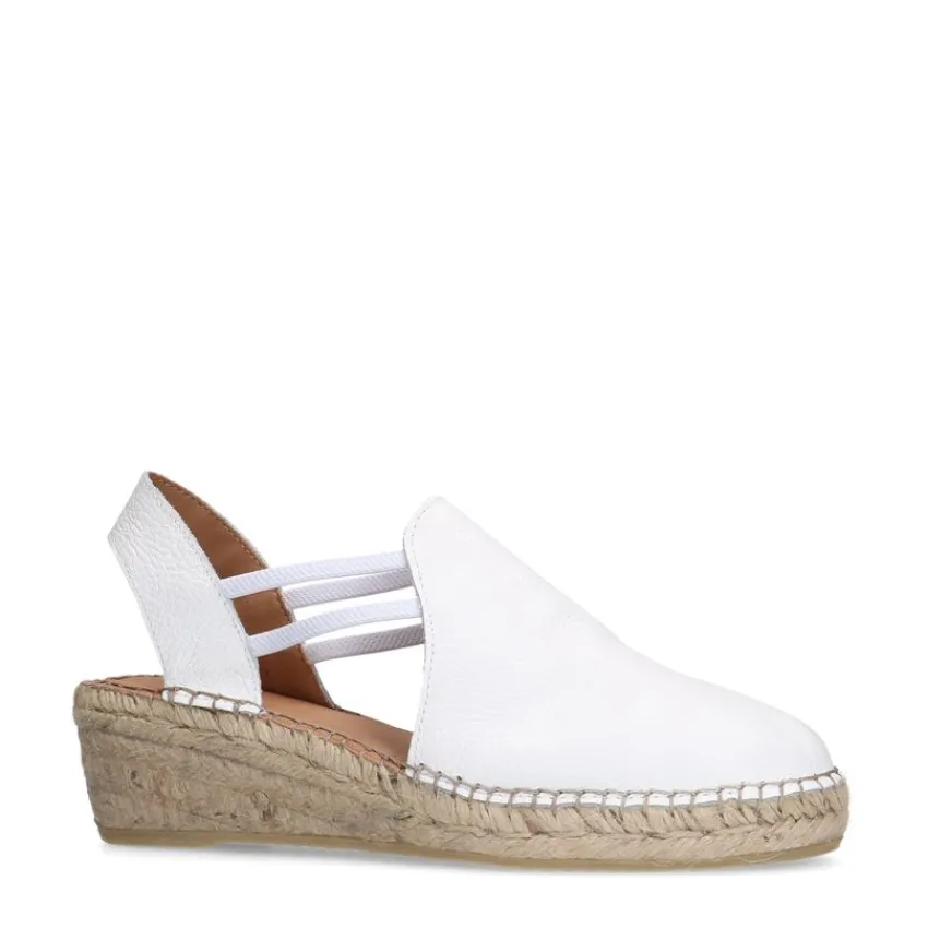 Manfield Witte leren sleehakken^DAMES Espadrilles|Sandalen