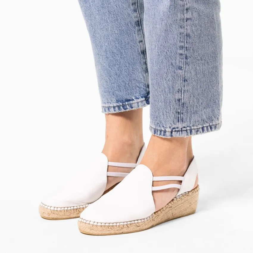 Manfield Witte leren sleehakken^DAMES Espadrilles|Sandalen