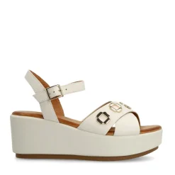 Manfield Witte leren sleehakken^DAMES Espadrilles|Sandalen