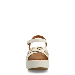 Manfield Witte leren sleehakken^DAMES Espadrilles|Sandalen