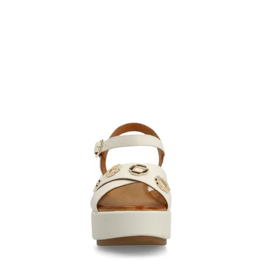Manfield Witte leren sleehakken^DAMES Espadrilles|Sandalen