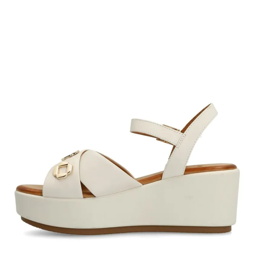 Manfield Witte leren sleehakken^DAMES Espadrilles|Sandalen