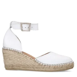 Manfield Witte leren sleehakken met touwzool^DAMES Espadrilles|Sandalen