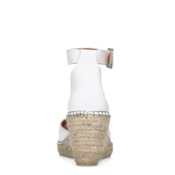 Manfield Witte leren sleehakken met touwzool^DAMES Espadrilles|Sandalen