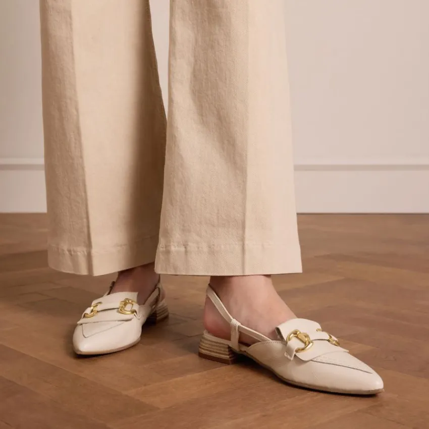 Manfield Witte leren slingbacks met goudkleurige chain^DAMES Pumps|Slingbacks