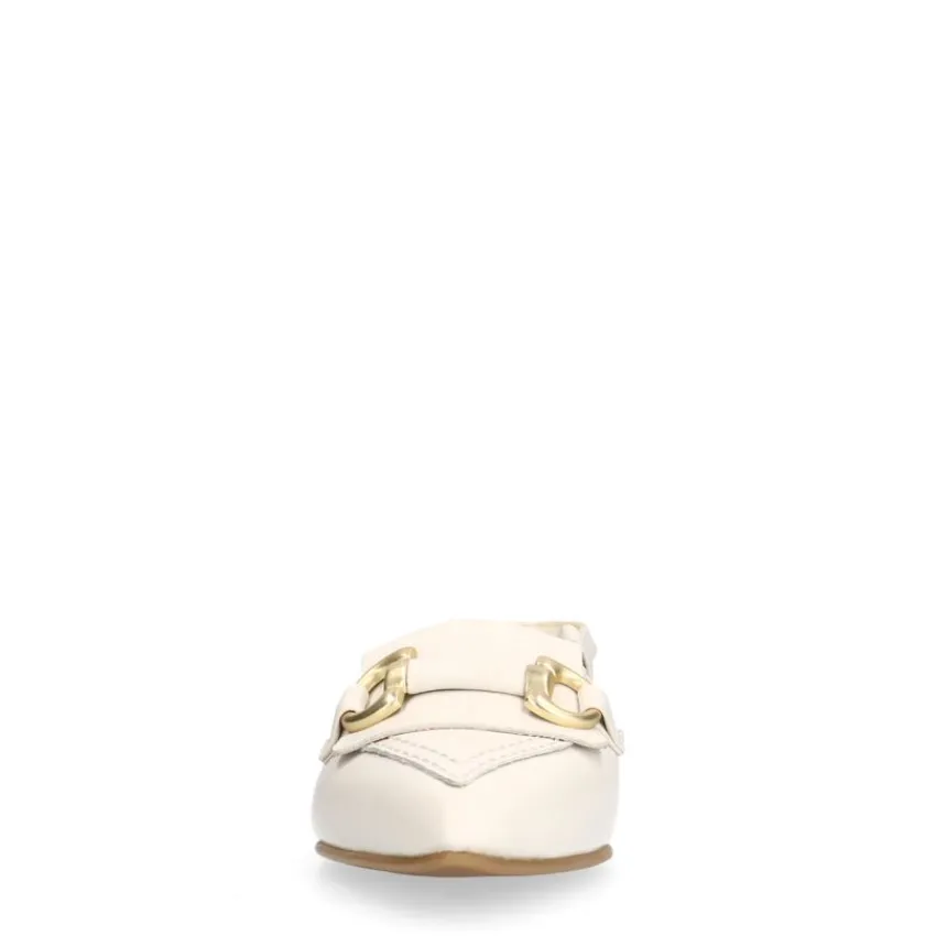 Manfield Witte leren slingbacks met goudkleurige chain^DAMES Pumps|Slingbacks