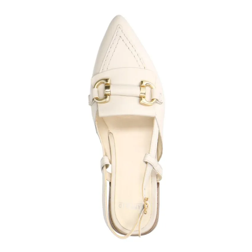 Manfield Witte leren slingbacks met goudkleurige chain^DAMES Pumps|Slingbacks