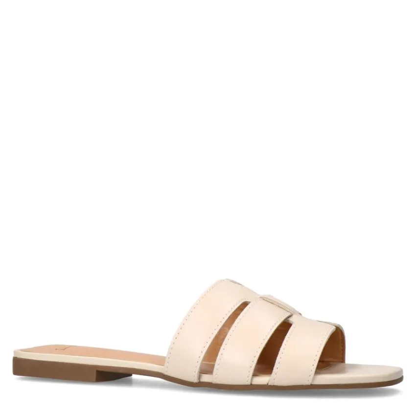 Manfield Witte leren slippers^DAMES Slippers