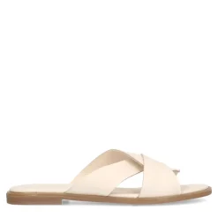 Manfield Witte leren slippers^DAMES Slippers