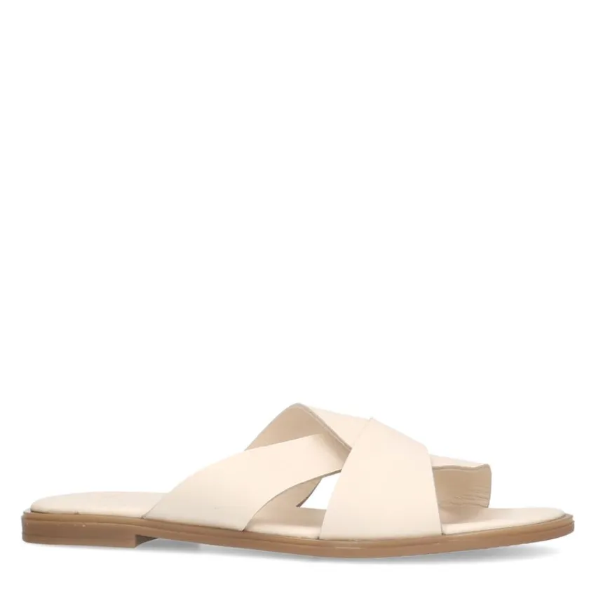 Manfield Witte leren slippers^DAMES Slippers