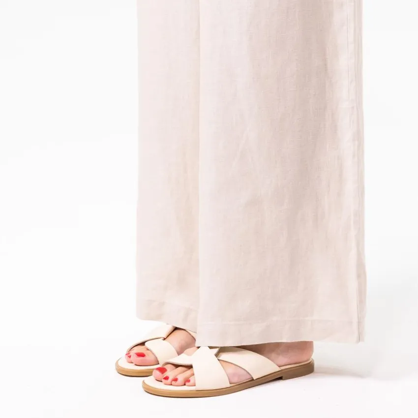 Manfield Witte leren slippers^DAMES Slippers