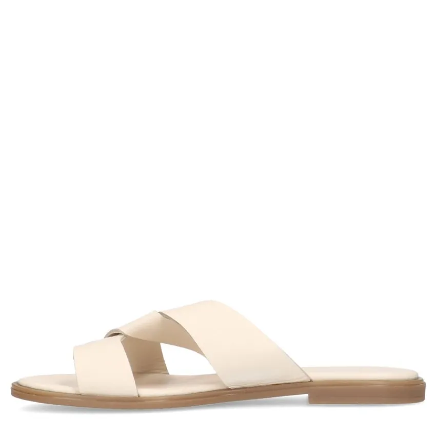 Manfield Witte leren slippers^DAMES Slippers