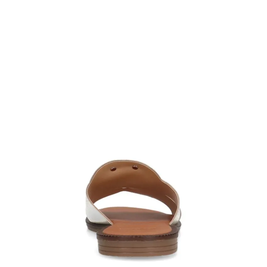 Manfield Witte leren slippers met chain^DAMES Slippers