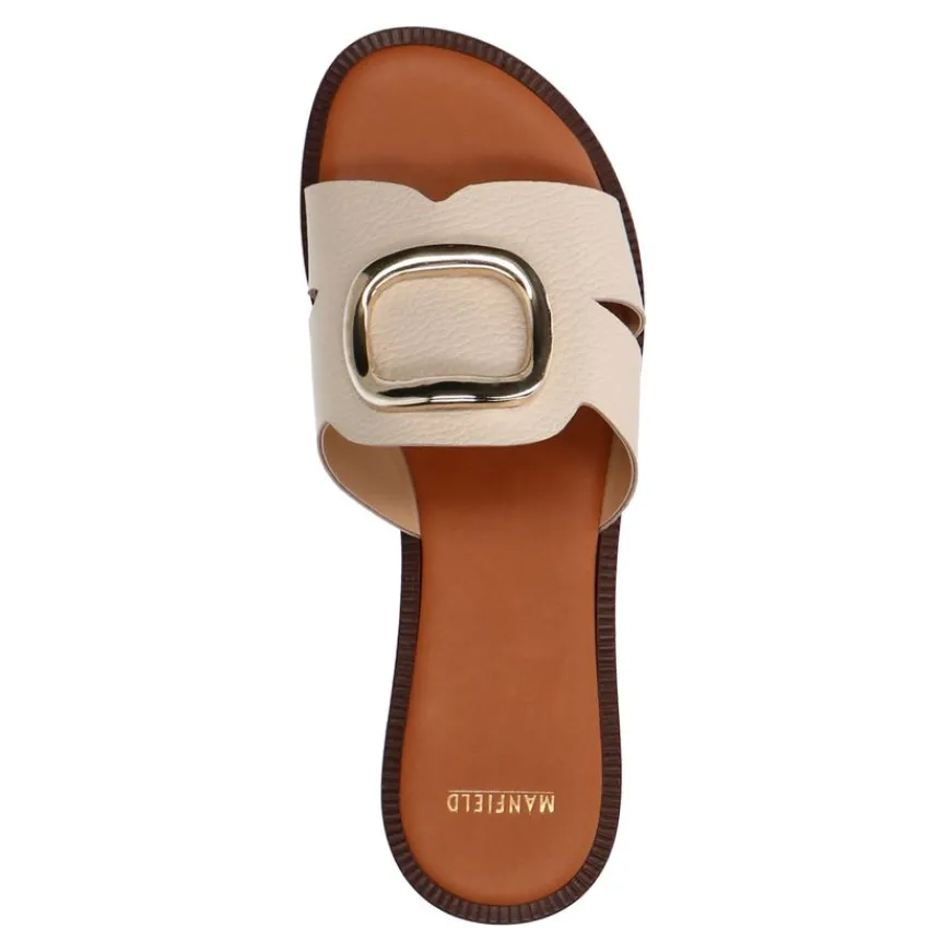 Manfield Witte leren slippers met chain^DAMES Slippers