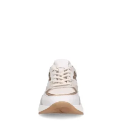 Manfield Witte leren sneaker met gouden glitter^DAMES Sneakers