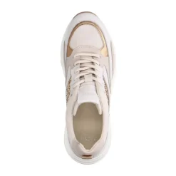 Manfield Witte leren sneaker met gouden glitter^DAMES Sneakers
