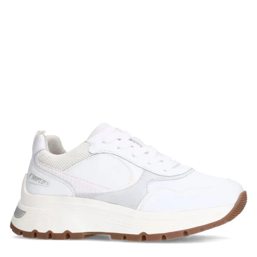 Manfield Witte leren sneakers^DAMES Sneakers