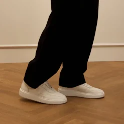 Manfield Witte leren sneakers^Heren Sneakers