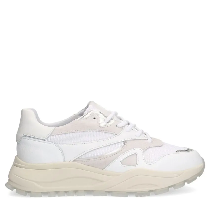 Manfield Witte leren sneakers^DAMES Sneakers