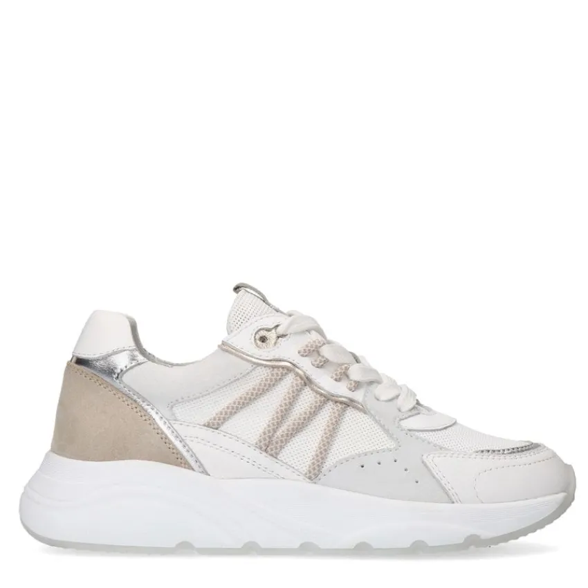 Manfield Witte leren sneakers^DAMES Sneakers