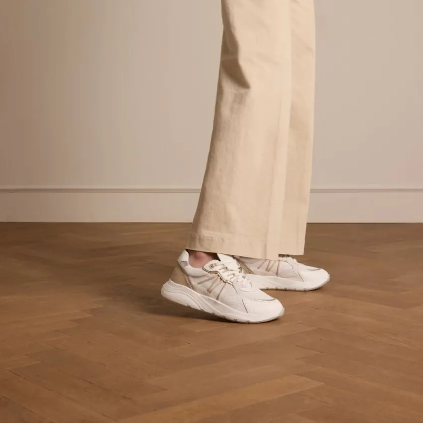 Manfield Witte leren sneakers^DAMES Sneakers