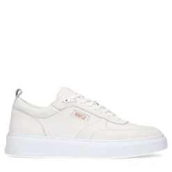 Manfield Witte leren sneakers^Heren Sneakers