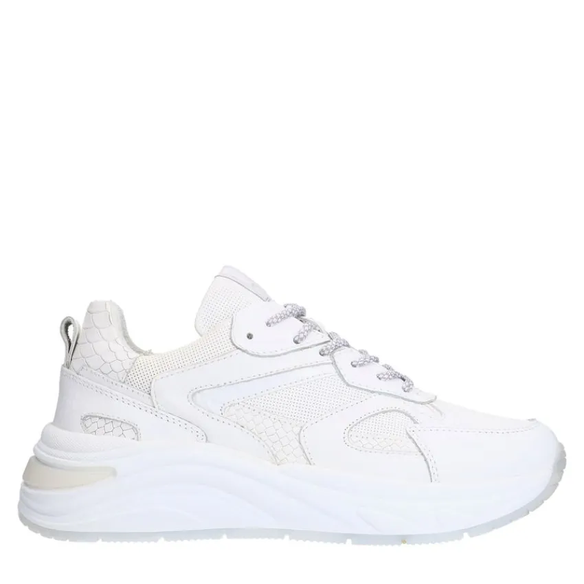 Manfield Witte leren sneakers^DAMES Sneakers