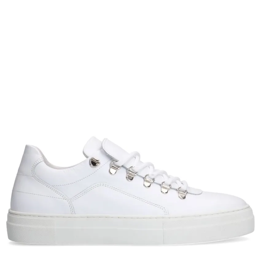 Manfield Witte leren sneakers^Heren Sneakers