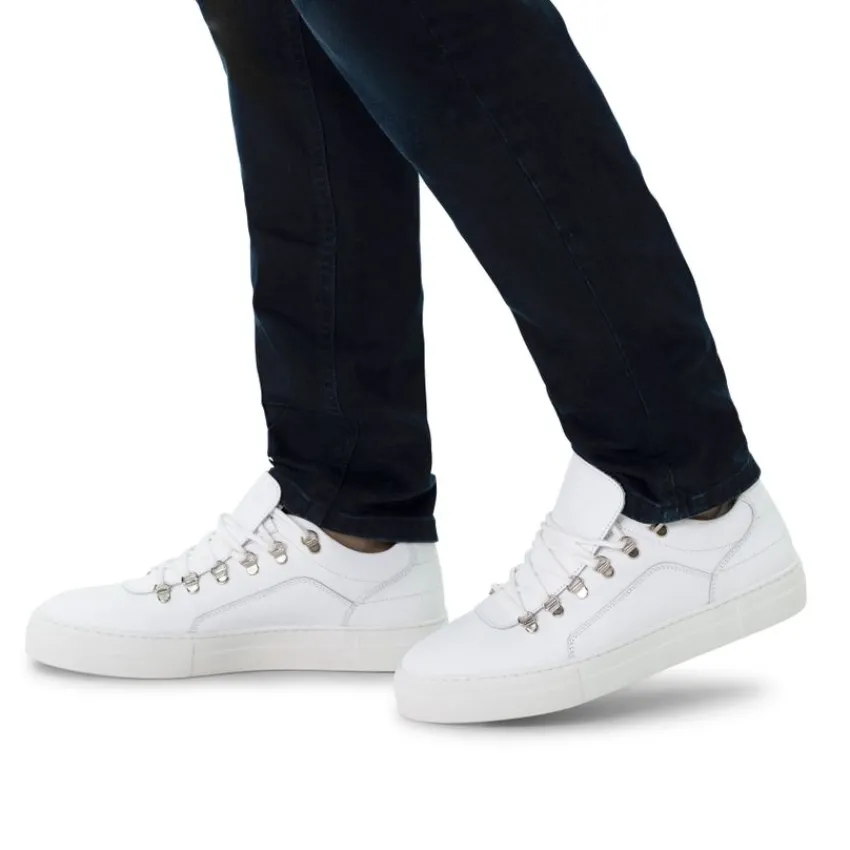 Manfield Witte leren sneakers^Heren Sneakers