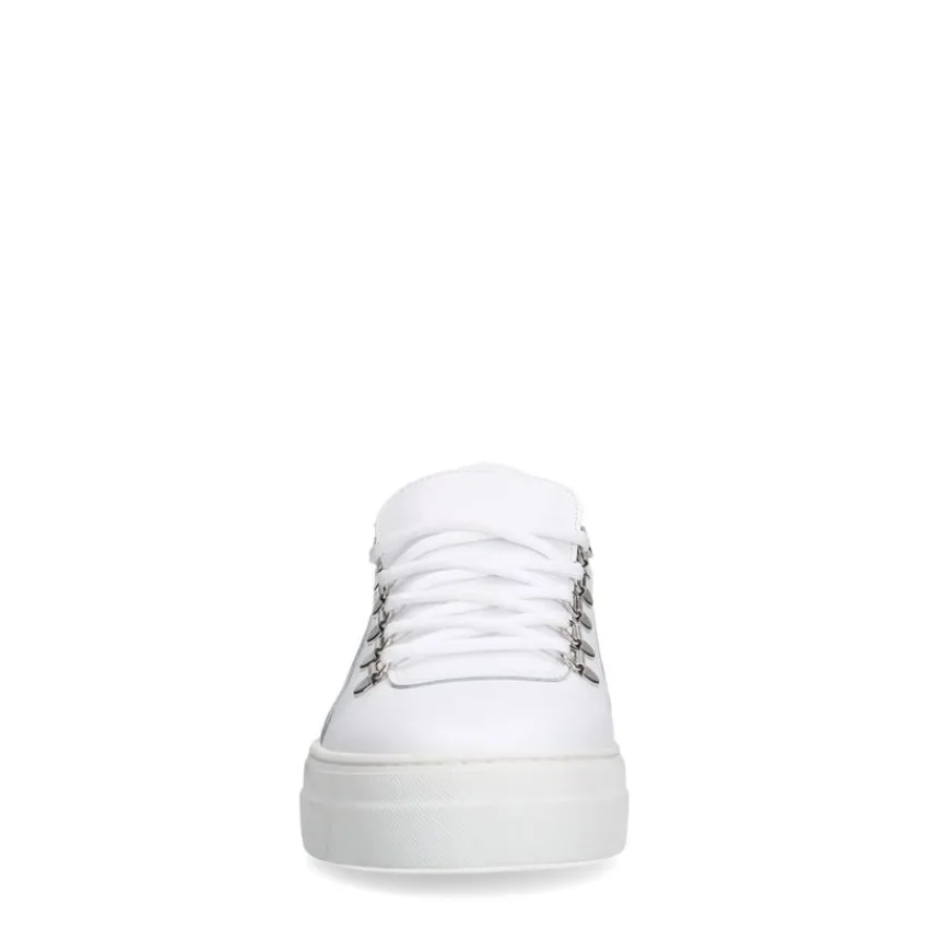 Manfield Witte leren sneakers^Heren Sneakers
