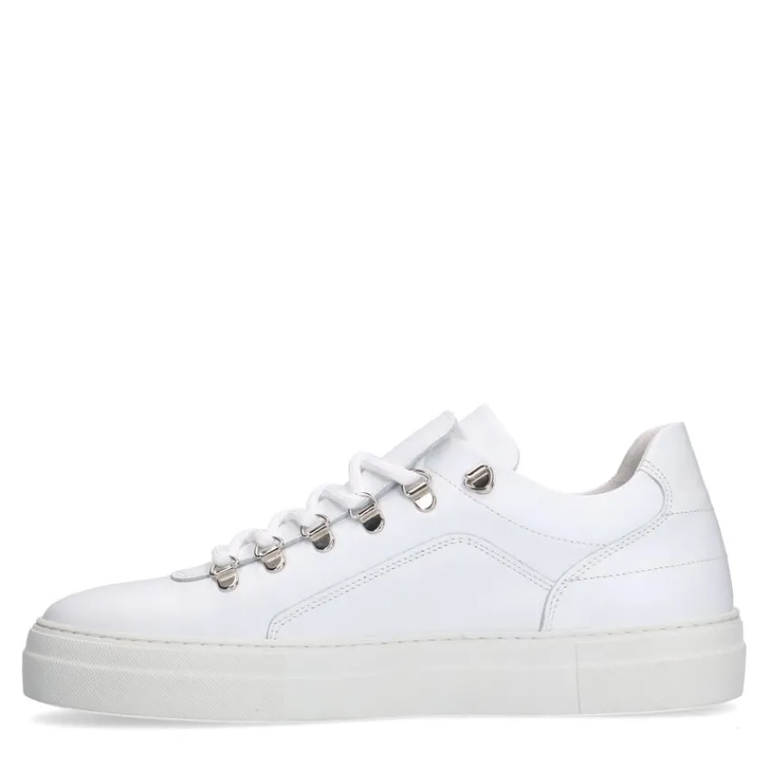 Manfield Witte leren sneakers^Heren Sneakers