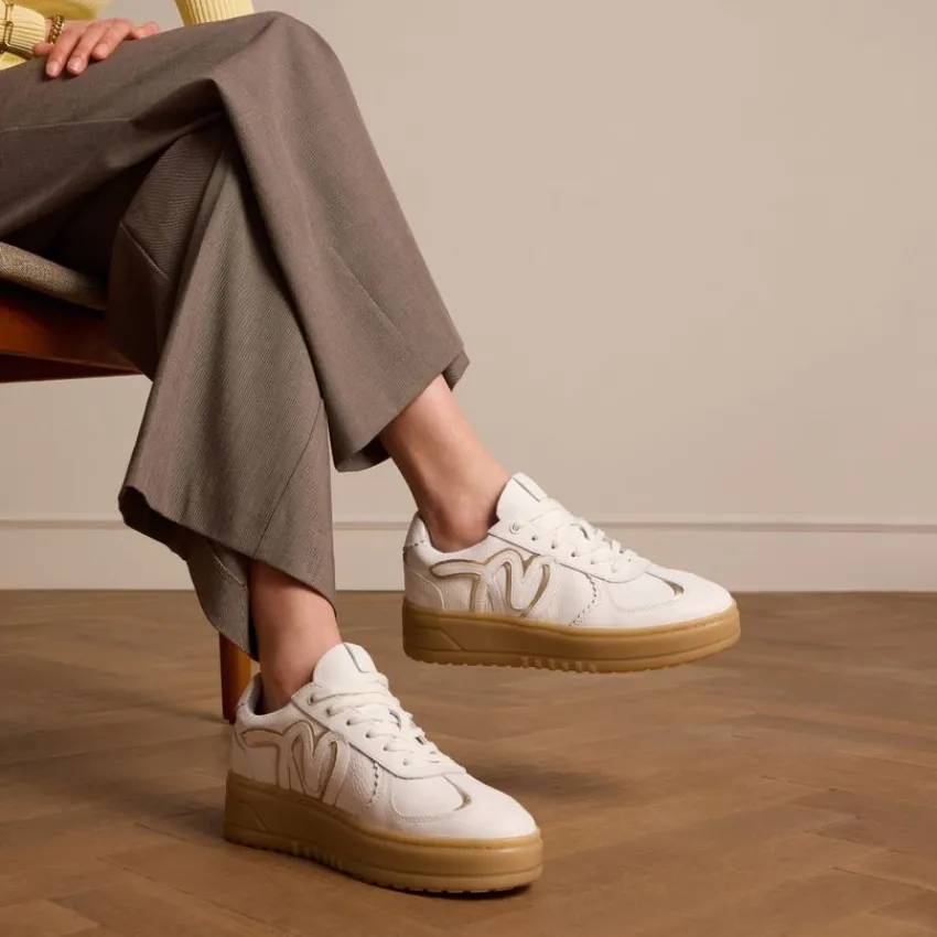Manfield Witte leren sneakers^DAMES Sneakers