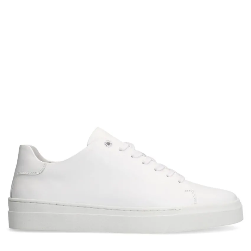 Manfield Witte leren sneakers^Heren Sneakers