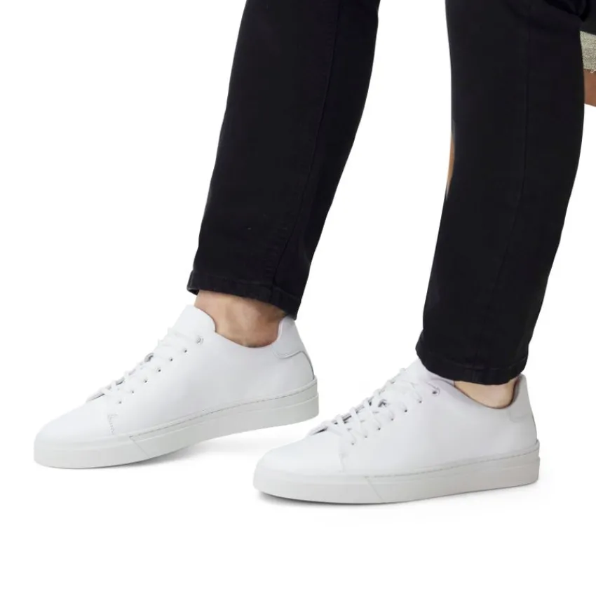 Manfield Witte leren sneakers^Heren Sneakers