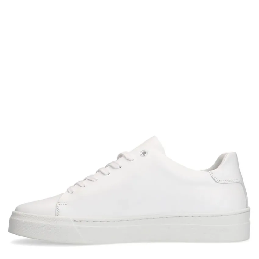 Manfield Witte leren sneakers^Heren Sneakers