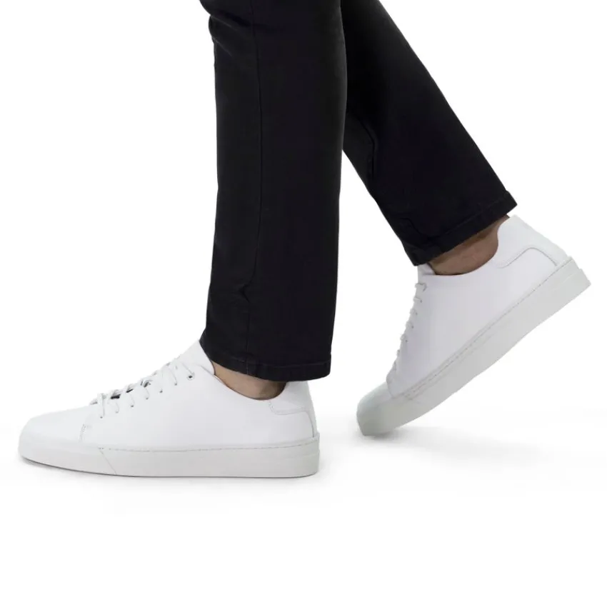 Manfield Witte leren sneakers^Heren Sneakers